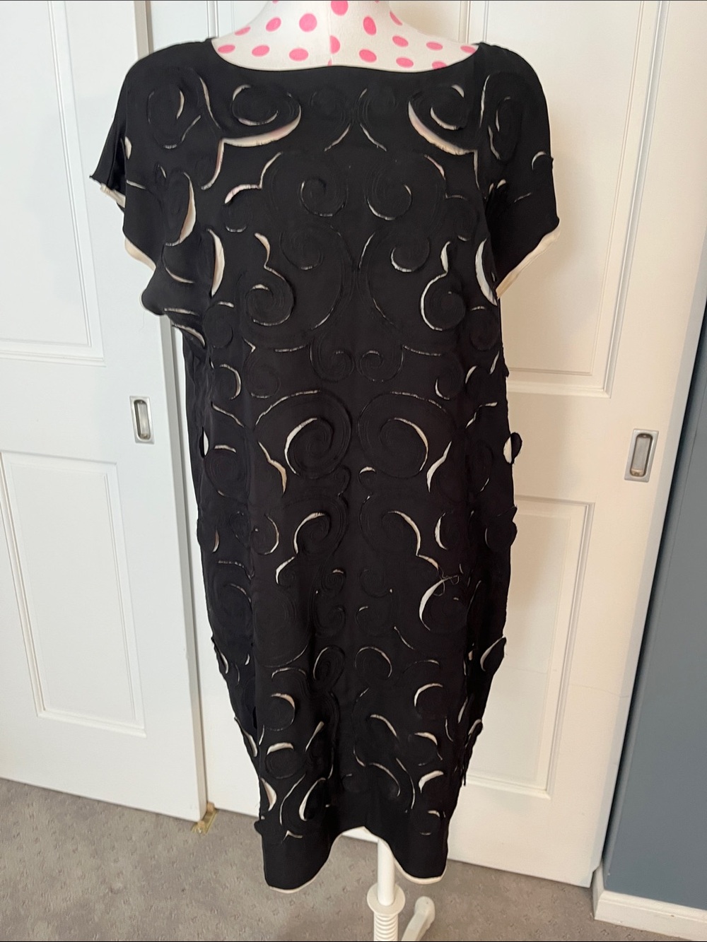 Catherine Malandrino Black Midi Dress with Cream Underlay